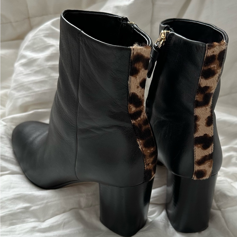 DVF Robyn Animal Print Accent Black Ankle Boots Diane Von Furstenberg 10